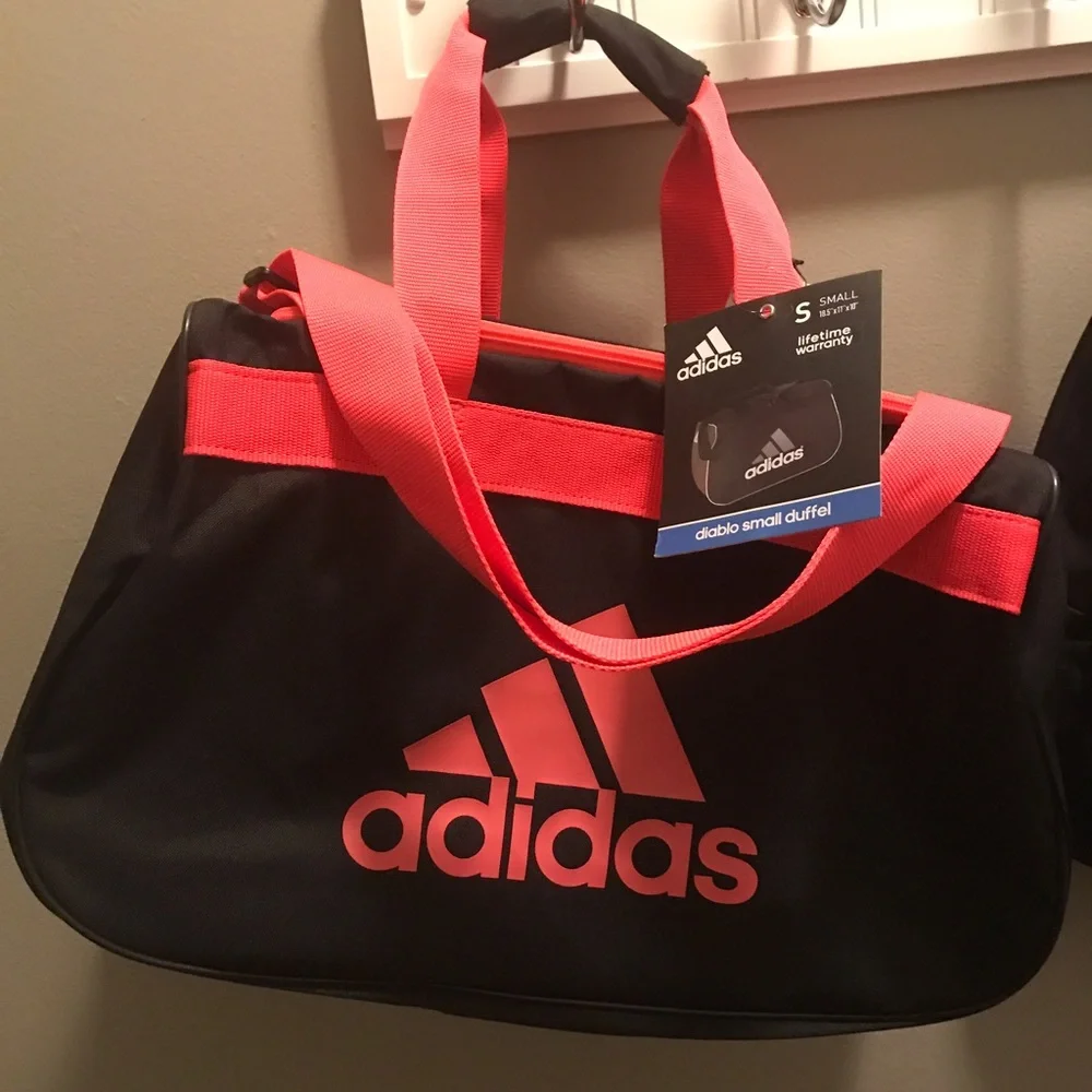 adidas Black and Coral Pink Duffel Bag